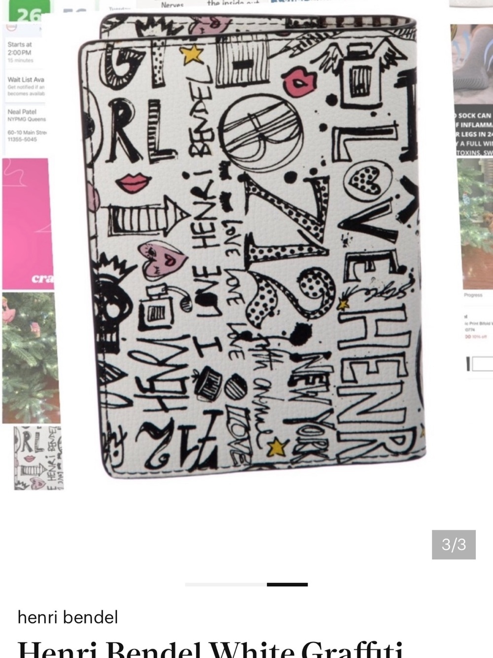 Henri Bendel White Graffiti Passport Cover with Pink and Yellow Accents - Picture 3 of 3